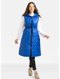 Perso Bezrękawnik pikowana z troczkami Niebieski Slim Fit