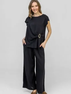 Perso Komplet bluzka i spodnie SET266168F Czarny Regular Fit