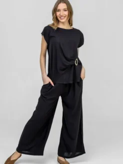 Perso Komplet bluzka i spodnie SET266168F Czarny Regular Fit