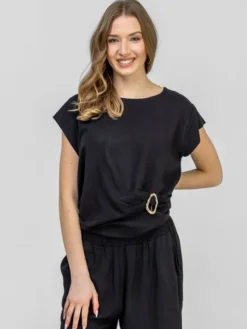 Perso Komplet bluzka i spodnie SET266168F Czarny Regular Fit