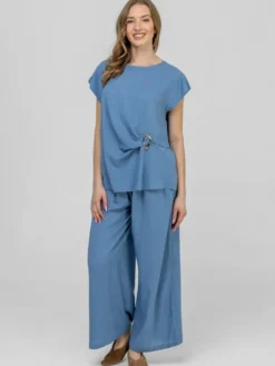 Perso Komplet bluzka i spodnie SET266168F Niebieski Regular Fit