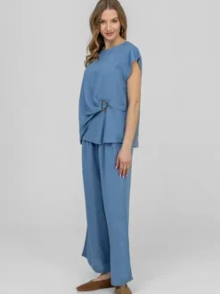 Perso Komplet bluzka i spodnie SET266168F Niebieski Regular Fit