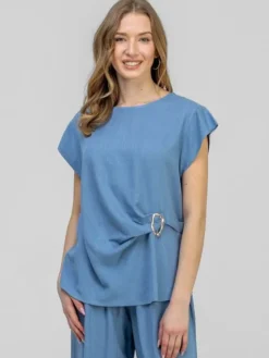 Perso Komplet bluzka i spodnie SET266168F Niebieski Regular Fit