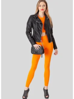 Perso Kurtka z imitacji skóry z suwakiem Czarny Slim Fit