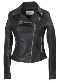 Perso Kurtka z imitacji skóry z suwakiem Czarny Slim Fit