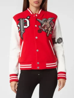 PHILIPP PLEIN Kurtka skórzana 3451 Czerwony Slim Fit