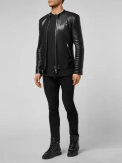 PHILIPP PLEIN Kurtka skórzana 5615 Czarny Slim Fit