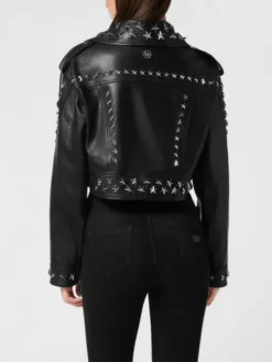 PHILIPP PLEIN Kurtka skórzana 27271 Czarny Slim Fit