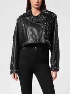PHILIPP PLEIN Kurtka skórzana 27271 Czarny Slim Fit