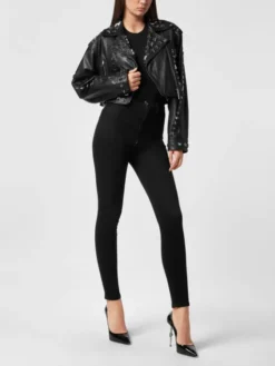 PHILIPP PLEIN Kurtka skórzana 27271 Czarny Slim Fit