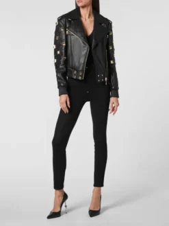 PHILIPP PLEIN Kurtka skórzana 2219 Czarny Slim Fit