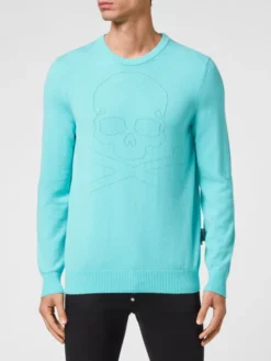 PHILIPP PLEIN Longsleeve 2023 Błękitny Regular Fit