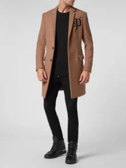 PHILIPP PLEIN Płaszcz 481 Beżowy Regular Fit