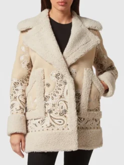 PHILIPP PLEIN Płaszcz skórzany 4503 Beżowy Loose Fit