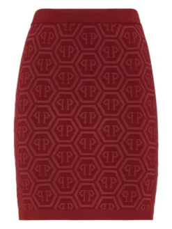 PHILIPP PLEIN Spódnica mini 26377 Bordowy Fitted Fit