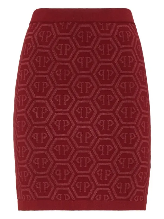 PHILIPP PLEIN Spódnica mini 26377 Bordowy Fitted Fit