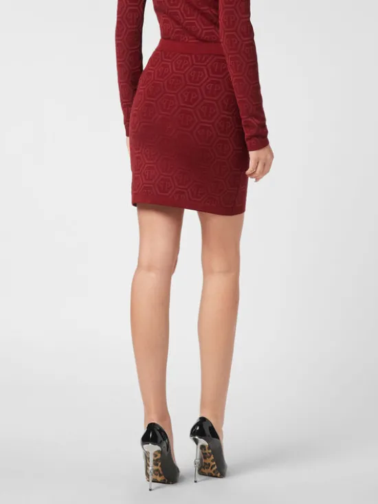 PHILIPP PLEIN Spódnica mini 26377 Bordowy Fitted Fit