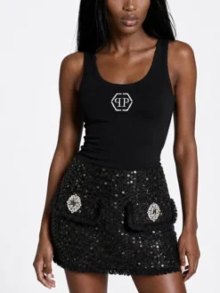 PHILIPP PLEIN Spódnica mini 31267 Czarny Slim Fit
