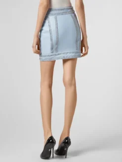 PHILIPP PLEIN Spódnica skórzana 30901 Niebieski jasny Short Fit