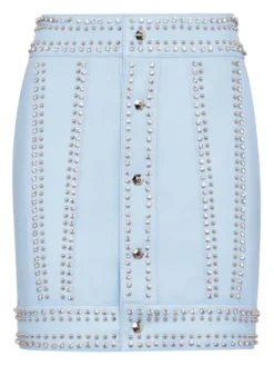 PHILIPP PLEIN Spódnica skórzana 30901 Niebieski jasny Short Fit