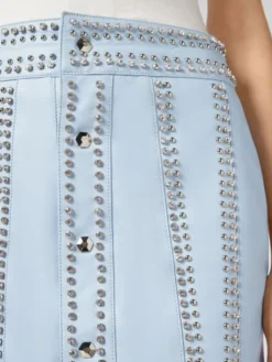 PHILIPP PLEIN Spódnica skórzana 30901 Niebieski jasny Short Fit