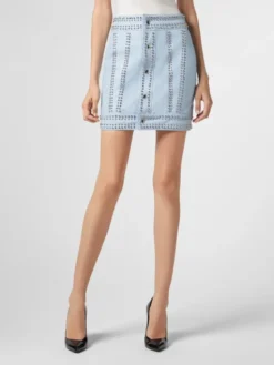 PHILIPP PLEIN Spódnica skórzana 30901 Niebieski jasny Short Fit