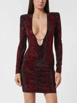 PHILIPP PLEIN Sukienka wieczorowa 26447 Bordowy Fitted Fit