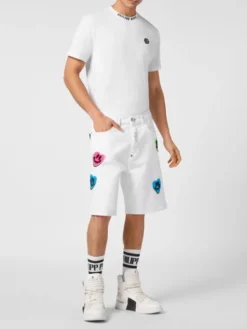 PHILIPP PLEIN Szorty jeansowe 15229 Biały Loose Fit