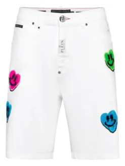 PHILIPP PLEIN Szorty jeansowe 15229 Biały Loose Fit
