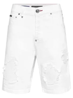PHILIPP PLEIN Szorty jeansowe 24333 Biały Loose Fit