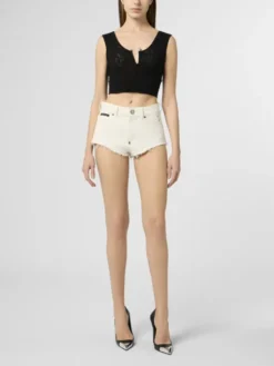 PHILIPP PLEIN Szorty jeansowe 31781 Biały Skinny Fit
