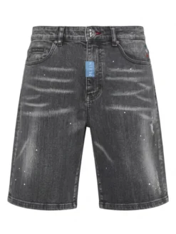 PHILIPP PLEIN Szorty jeansowe 31790 Szary Loose Fit