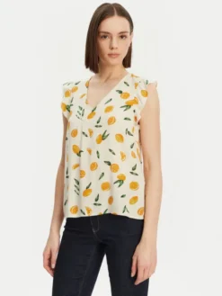 Pieces Bluzka Nya 17147804 Écru Regular Fit