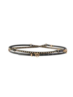 PINKO Pasek H1 DOUBLE BELT+EMBELLISHMENTS. Czarny
