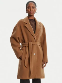 PINKO Płaszcz wełniany 105685 A2SM Brązowy Regular Fit