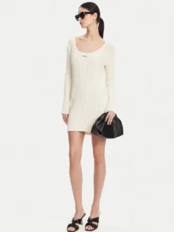 PINKO Sukienka dzianinowa 105301 A2N7 Écru Regular Fit