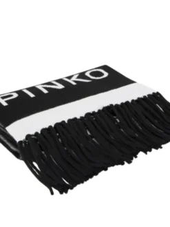 PINKO Szalik Svezia sciarpa jacquard logo Czarny