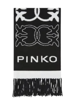 PINKO Szalik Svezia sciarpa jacquard logo Czarny