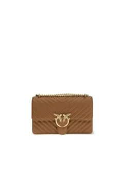 PINKO Torebka Brown Calf Leather Bos Taurus Shoulder Brązowy