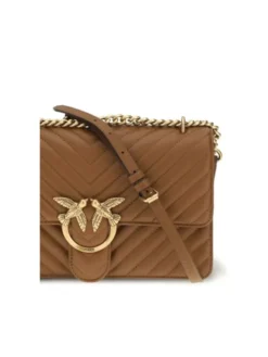 PINKO Torebka Brown Calf Leather Bos Taurus Shoulder Brązowy