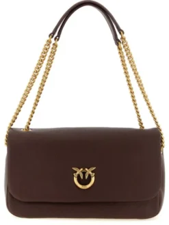 PINKO Torebka Brown Lamb Leather Shoulder Brązowy