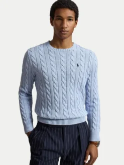 Polo Ralph Lauren Sweter Cable 710775885545 Niebieski jasny Regular Fit