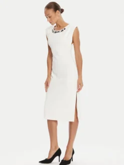 Rinascimento Sukienka koktajlowa CFC0020043002 Biały Slim Fit