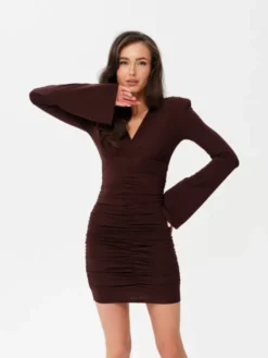 Roco Fashion Sukienka koktajlowa Amoura Brązowy Slim Fit