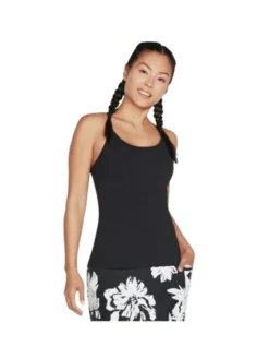 Skechers T-Shirt Skechers Go Walk Racerback Shelf Bra Cami Czarny Slim Fit