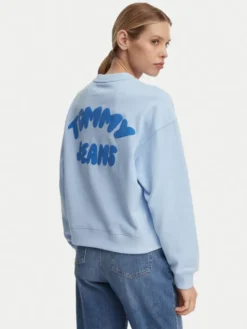 Tommy Jeans Bluza Bubble Logo DW0DW22366 Niebieski jasny Boxy Fit