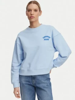 Tommy Jeans Bluza Bubble Logo DW0DW22366 Niebieski jasny Boxy Fit