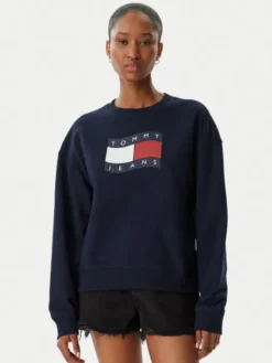 Tommy Jeans Bluza Wavy Flag DW0DW22742 Granatowy Boxy Fit