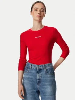 Tommy Jeans Bluzka Classic Logo DW0DW23248 Czerwony Slim Fit