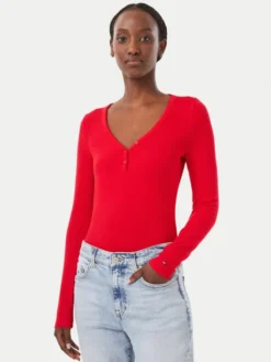 Tommy Jeans Bluzka DW0DW23259 Czerwony Slim Fit